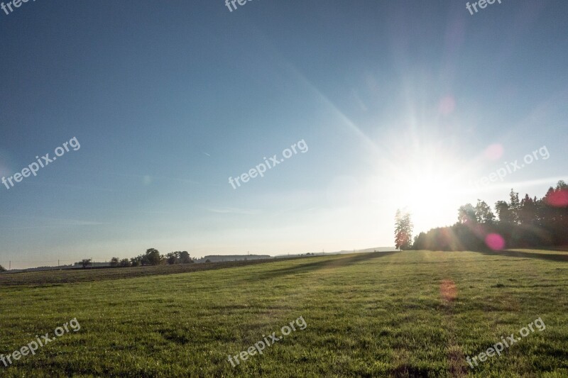 Field Meadow Sun Backlighting Sky