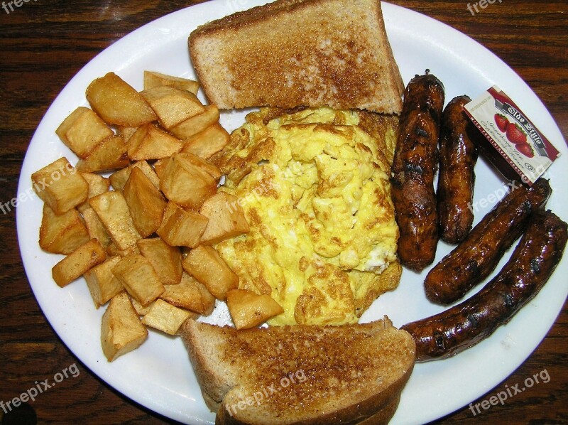 Breakfast Toast Hash Browns Sausage Scrambled Eggs