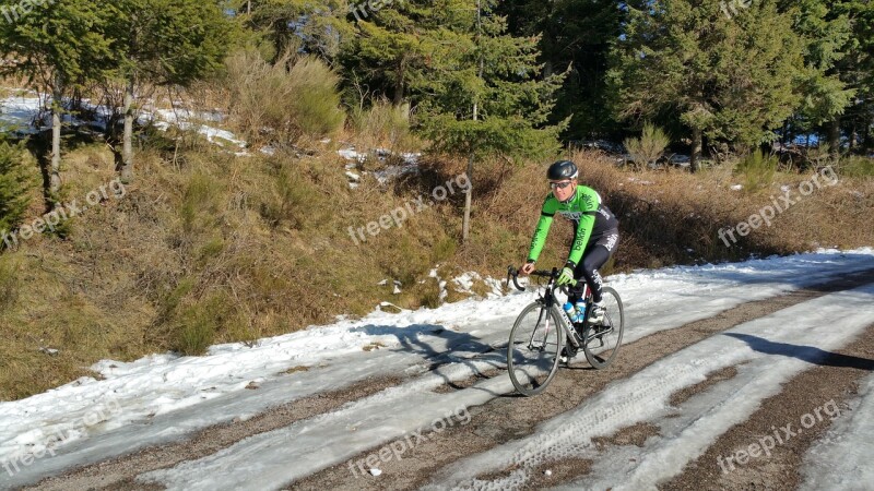 Cyclist Cycling Snow Landscape Winter