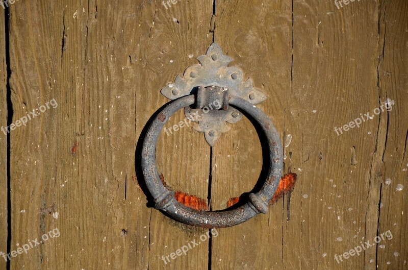 Doorknocker Ring Iron Old Wood Metal