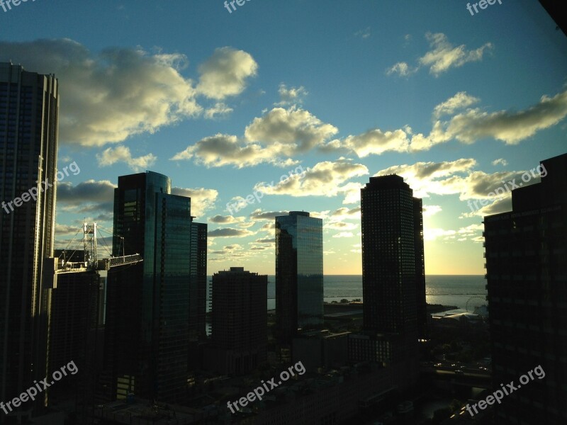 Chicago Skyline Sunset Twilight Lake Michigan