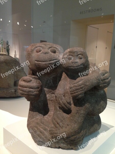 Simian Mother And Child Indonesian Java 13th Century Andesite