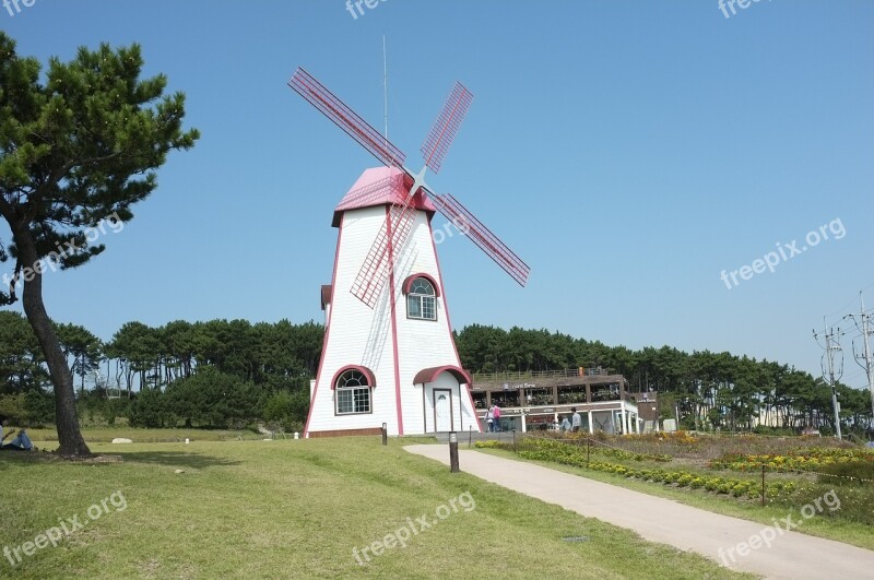 Sea Beach Windmill Korea Winter Sea