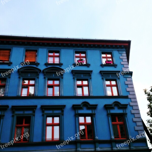 Blue Facade Window Blue Building Architecture