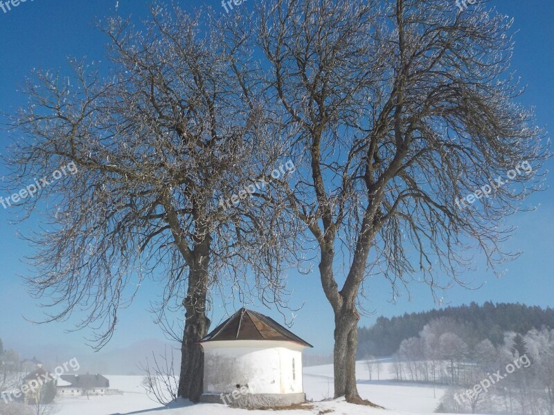 Winter Chapel Frost Fog Sunshine