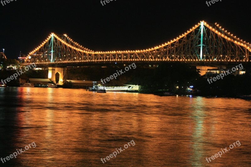 Bridge Lights Night City Architecture