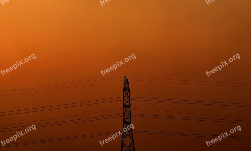 Tower Electricity Evening Orange Power