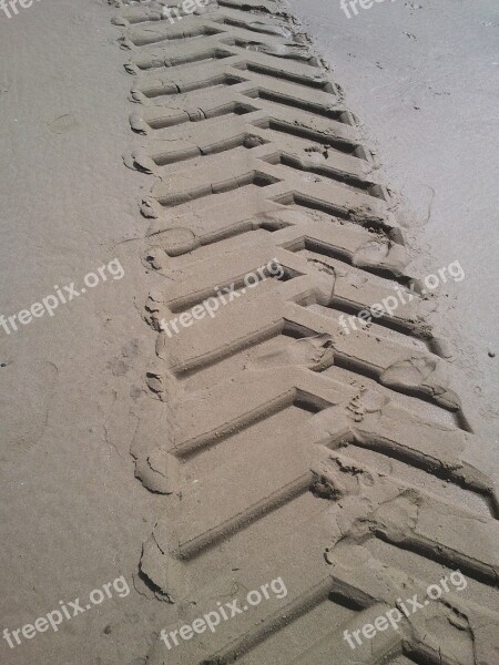 Beach Tire Tracks Traces Sea Tracks In The Sand