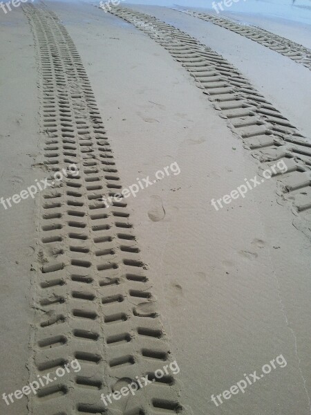 Beach Tire Tracks Traces Sea Tracks In The Sand