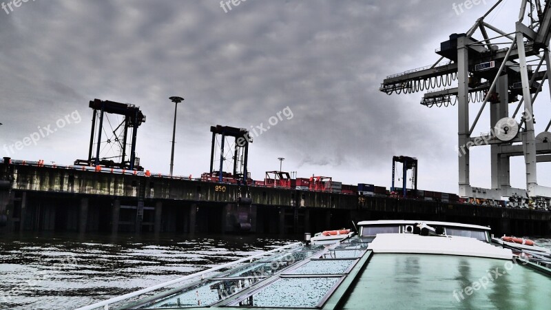 Port Hamburg Cranes Container Elbe