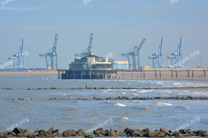 Blankenberge Sea Breakwater Belgian Pier Zeebrugge