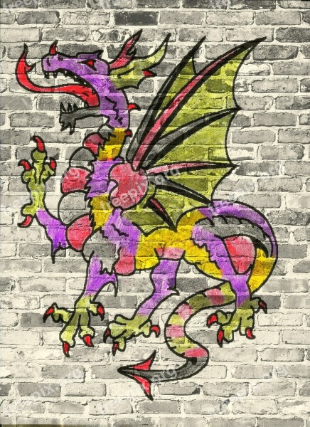 Graffiti Wall Colorful Dragon Art