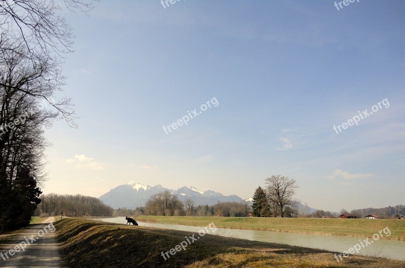 Chiemgau Mountains Tyrolean Uards River Blue Sky