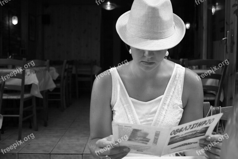 Girl Hat Menu Bw Free Photos