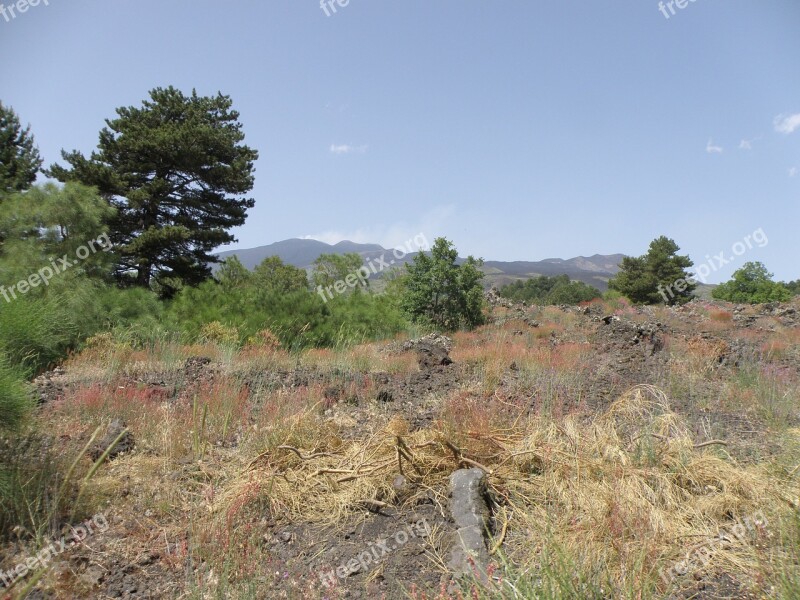 Landscape Sicily Etna Volcano Lava Flows