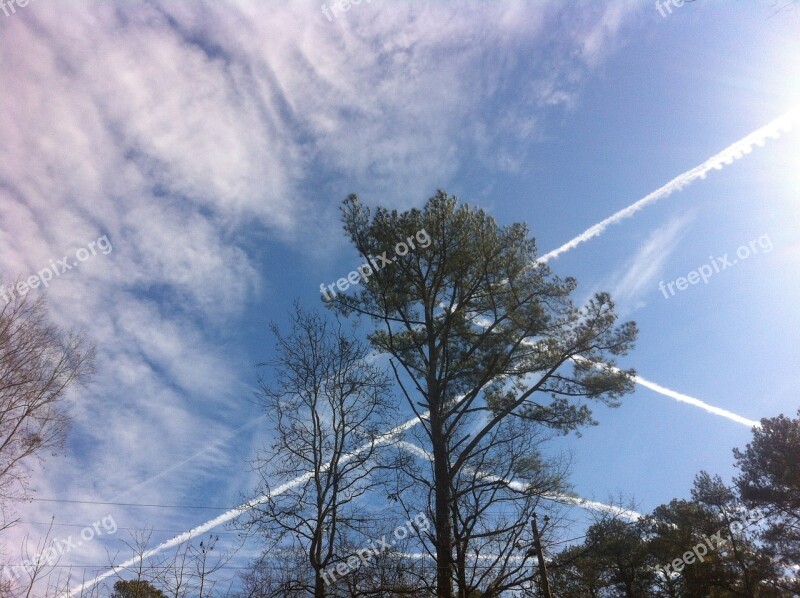 Sky Contrails Clouds Trails Blue