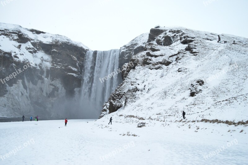 Iceland Landscape Winter Waterfall Cascade