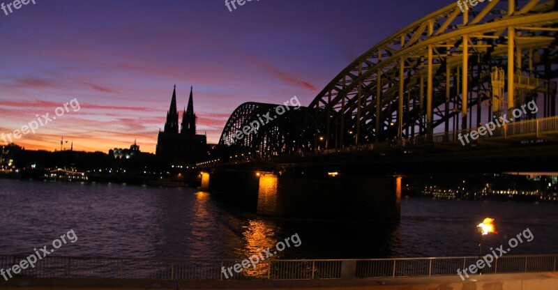 Cologne City Bridge Sunset Europe