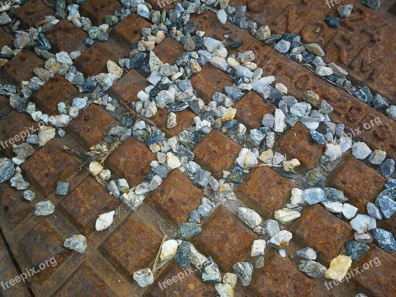 Manhole Cover Pebble Squares Rust Rust Pattern