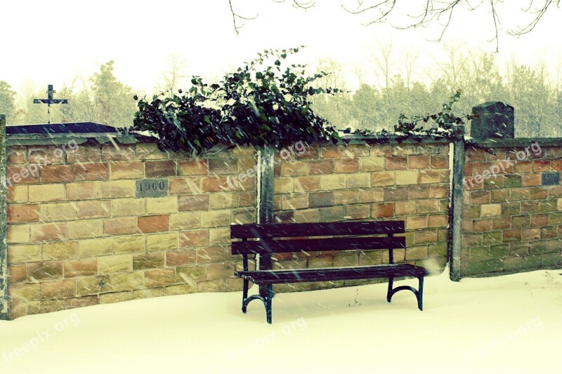 Bank Wall Stones Cemetery Cross