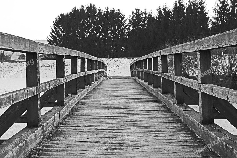 Bridge Wooden Bridge Transition Crossing Black And White