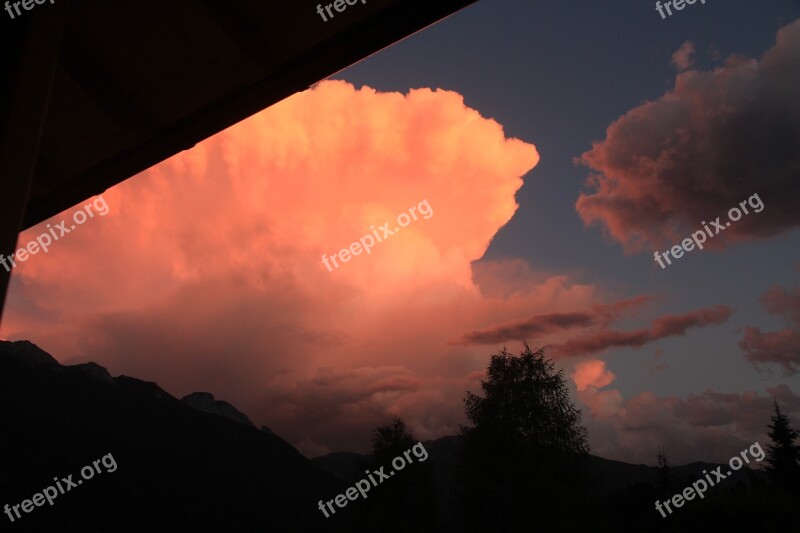 Dolomites Clouds Sky Sunset Red