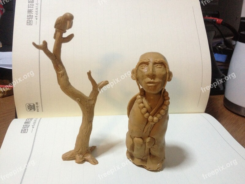 Clay Sculpture Tree Buddhist Monk Free Photos