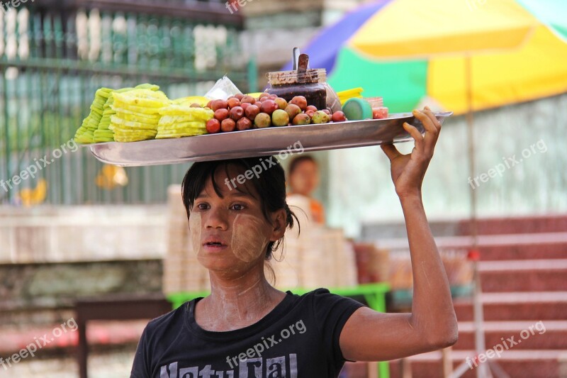 Woman Selling Fruits Face Burmese