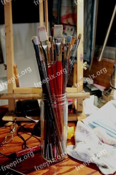 Artist Studio Brushes Painting Free Photos