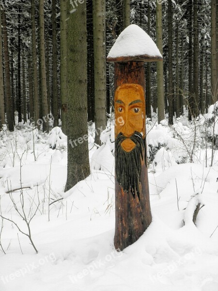 Winter Snow Forest Wood Carving Figure