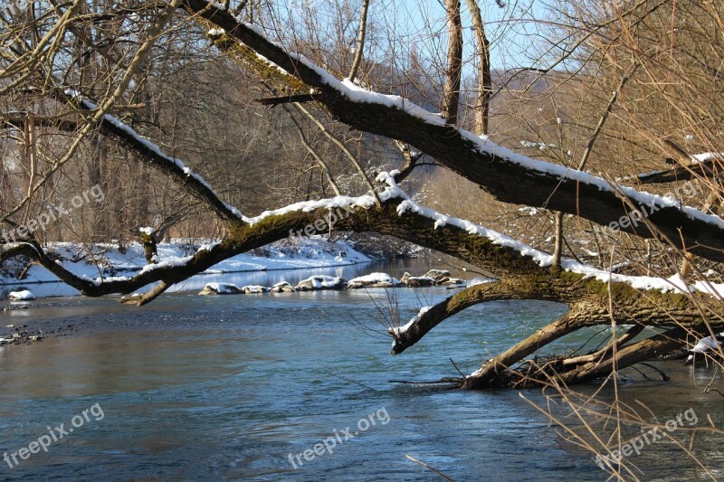 Winter River Nature Snow Landscape