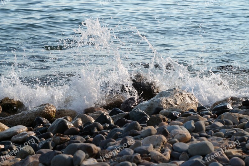 Beach Wave Pebbles Stones Wild Beach