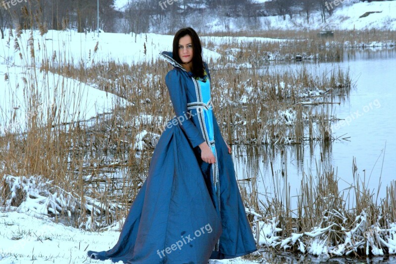 Girl Princess Snow Blue Dress