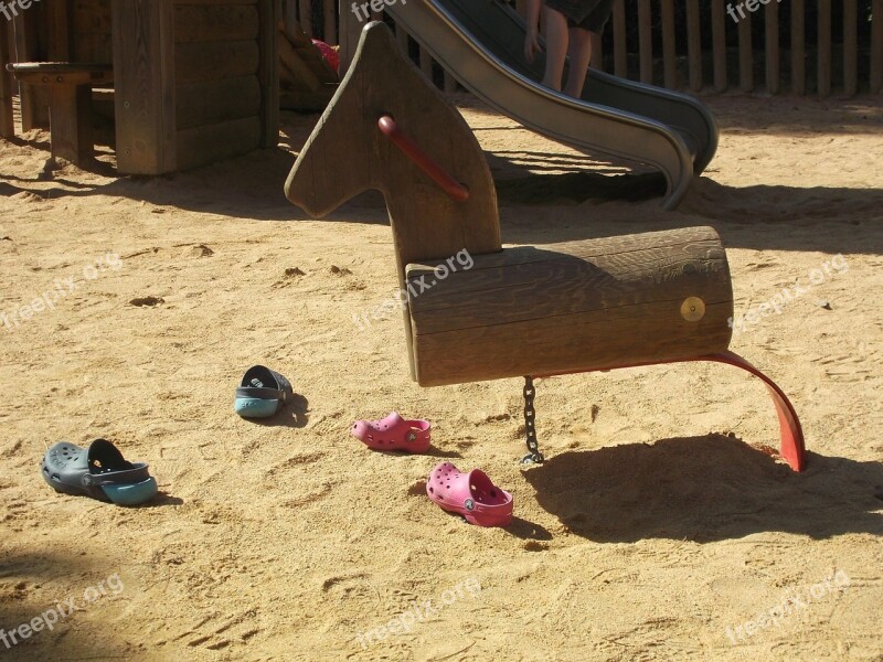 Children Playing Playground Sand Sandals