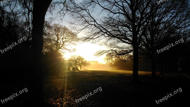 Dawn Autumn Sunrise Landscape Mist