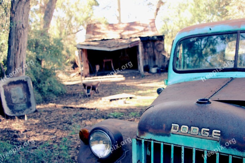 Blue Truck Park Broken Down Automobile