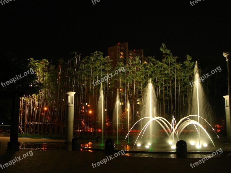 Fountain Night View Park Summer Street Lights