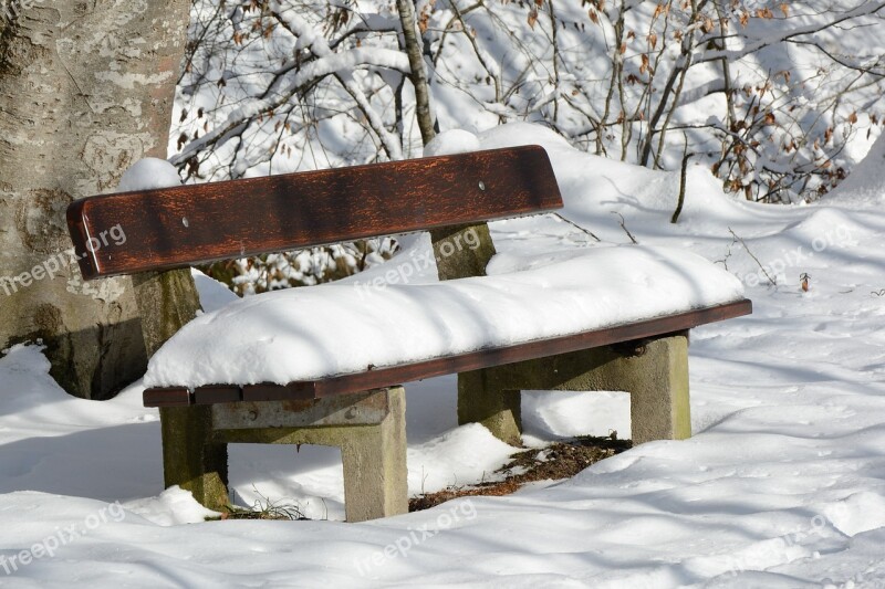 Winter Snow Bench Bank Snowy