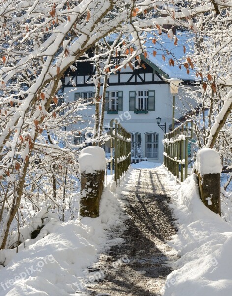 Winter Snow Away Bridge Winter Mood