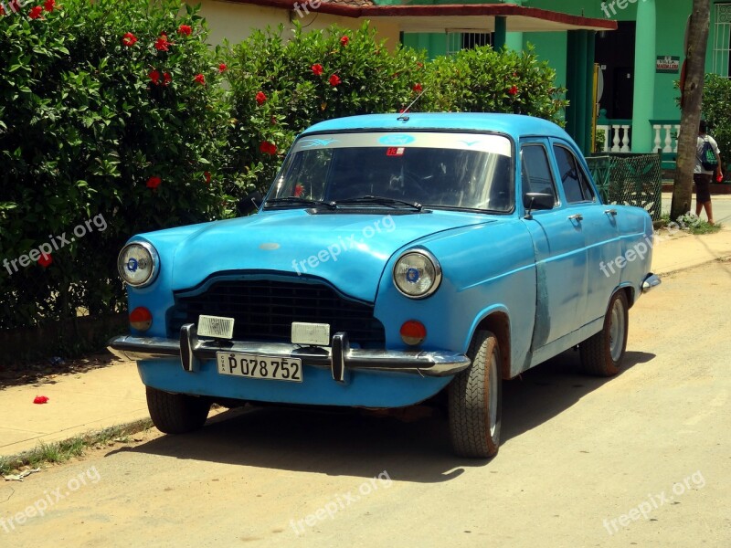 Car Retro Cuba Blue Free Photos