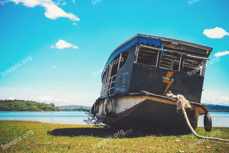 Boat Stranded Aground Water Lake