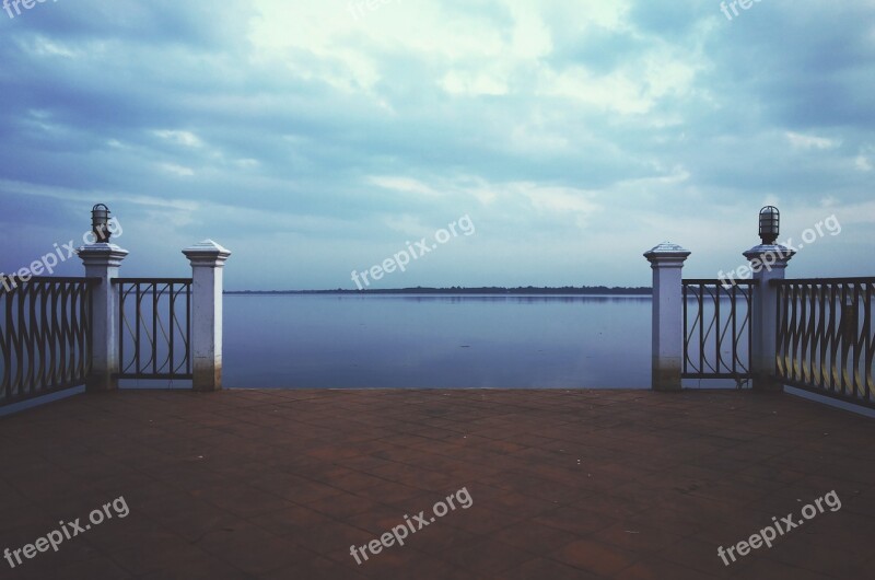 View Lake Clouds Water Fence