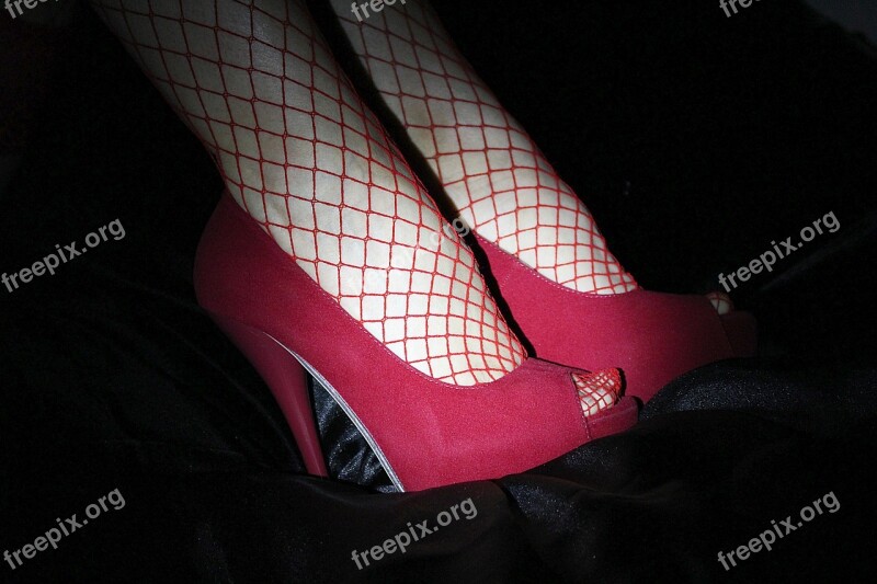 High Heels High Heeled Shoes Red Fishnet Stocking Erotic