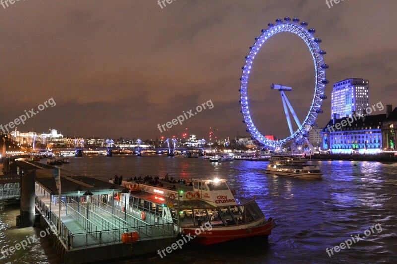 Ferris Wheel London Eye Wheel Night River Thames