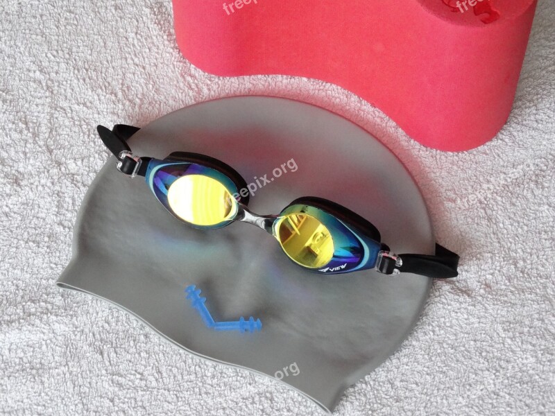 Bathing Cap Swim Goggles Ear Plugs Bath Towel Swimming Equipment