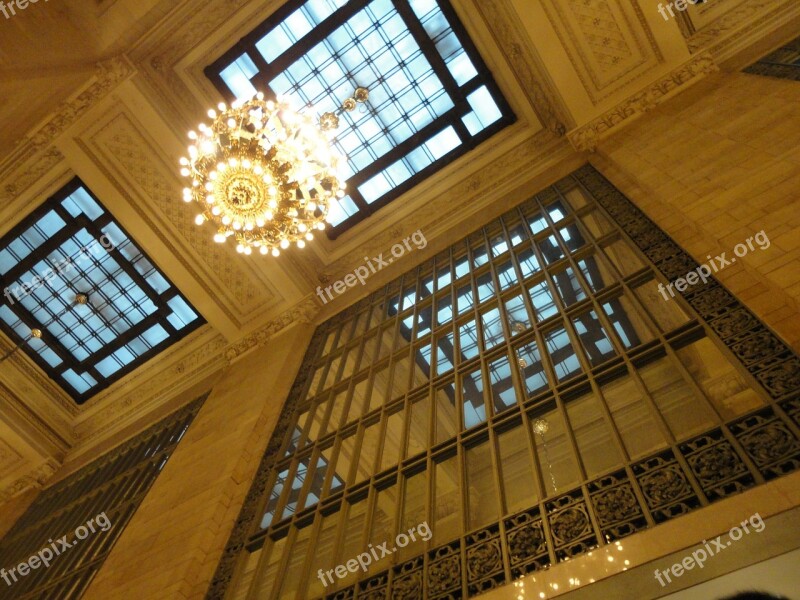 Central Station Stained Glass Windows Chandelier New York Free Photos