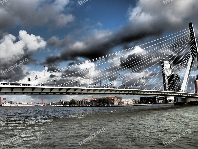 Netherlands Rotterdam Bridge Clouds Free Photos