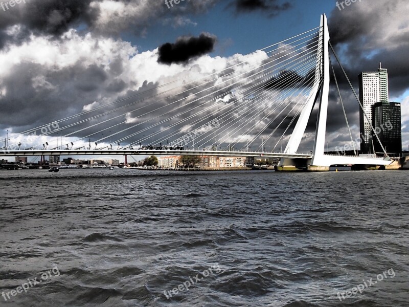 Rotterdam Bridge Clouds Netherlands Free Photos