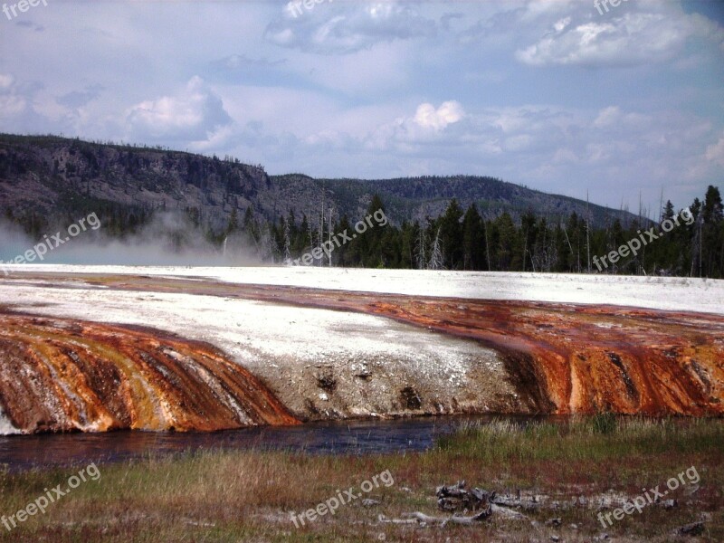 Yellowstone National Park Geyser Landscape Nature