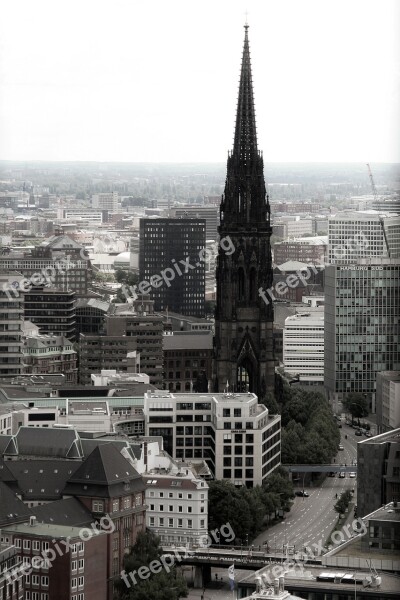 Hamburg Church Steeple Color Key Elbe